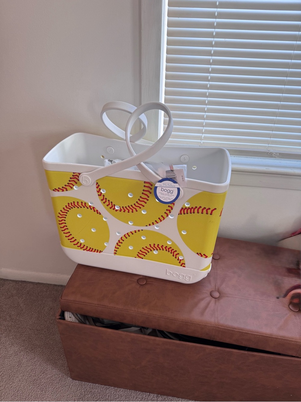 Large Bogg Bag White and Yellow Softball Tote
